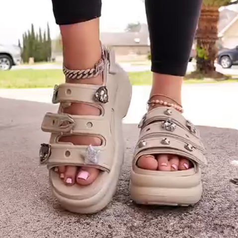 Women's Platform Sandal with Jewel Buttons