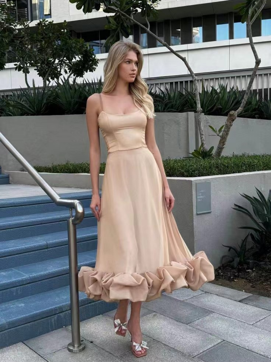 Flounce Bustier Midi Dress
