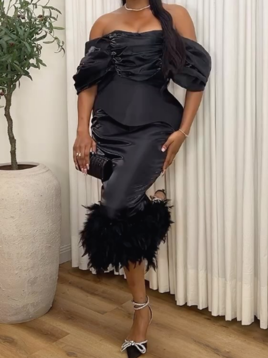 Chic Corset Feather Skirt Set
