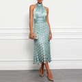 Satin Halter Neck Ruched Sleeveless Dress