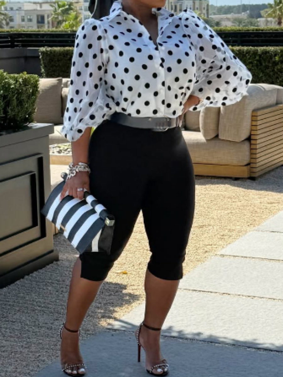 Black White Polka Dot Organza Blouse
