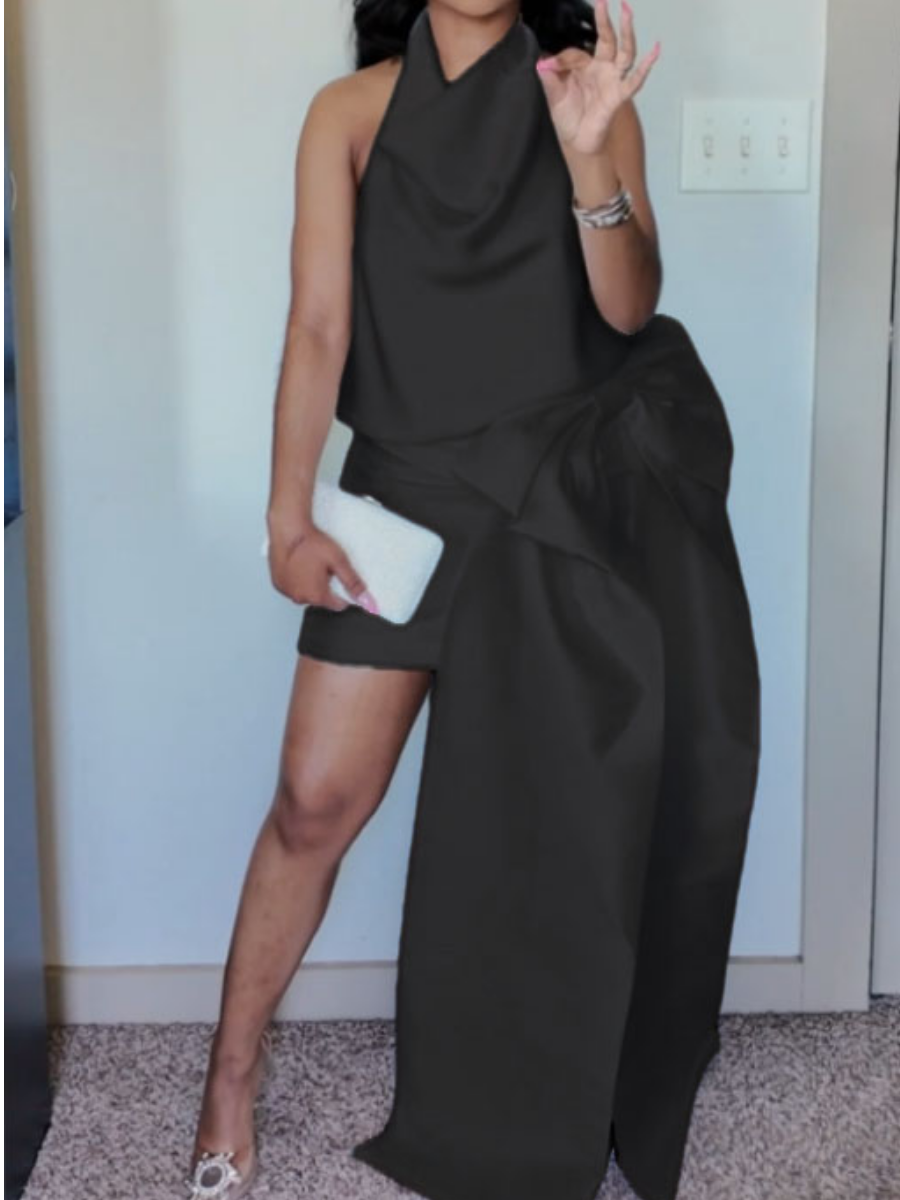 Halter Neck Cowl Top & Bow Skirt Set
