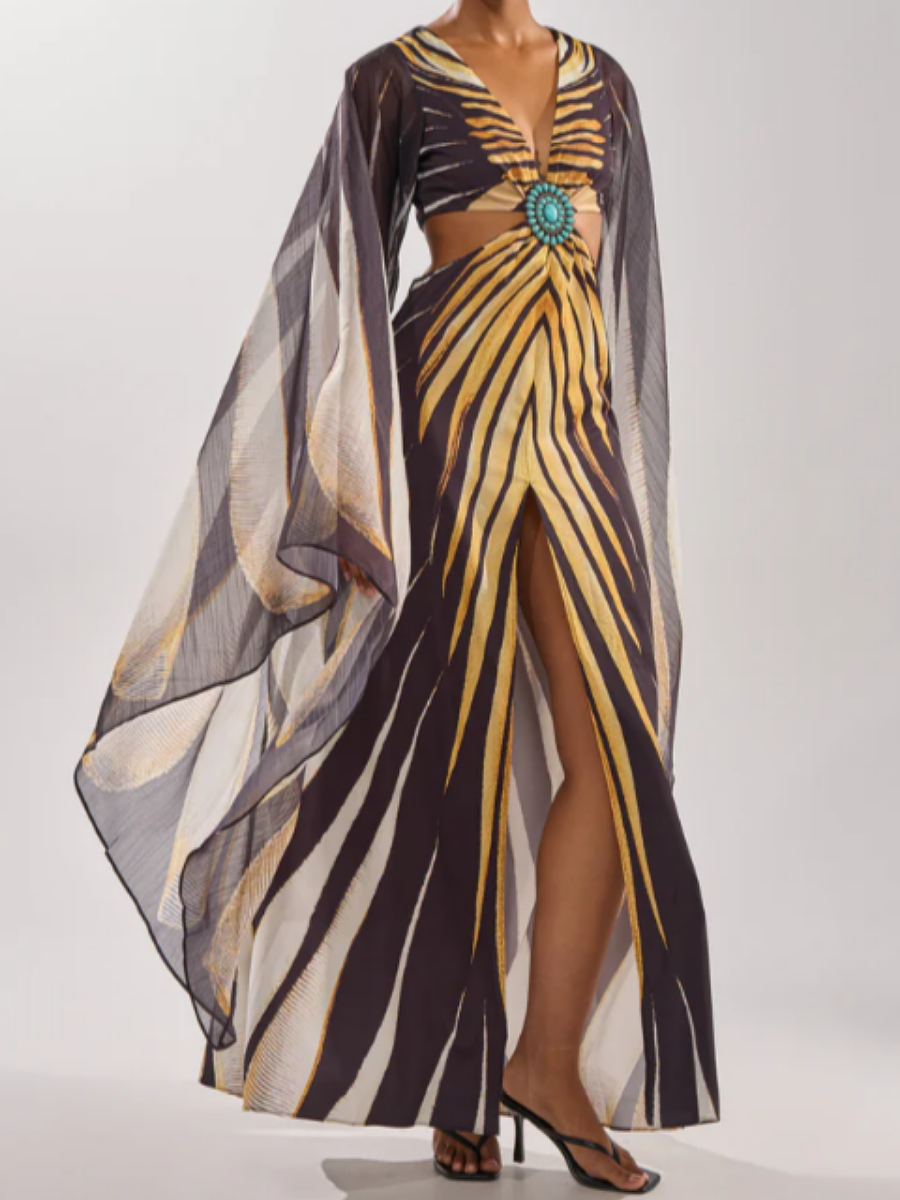 Chiffon Label Sheer Opulence Cutout Maxi Dress