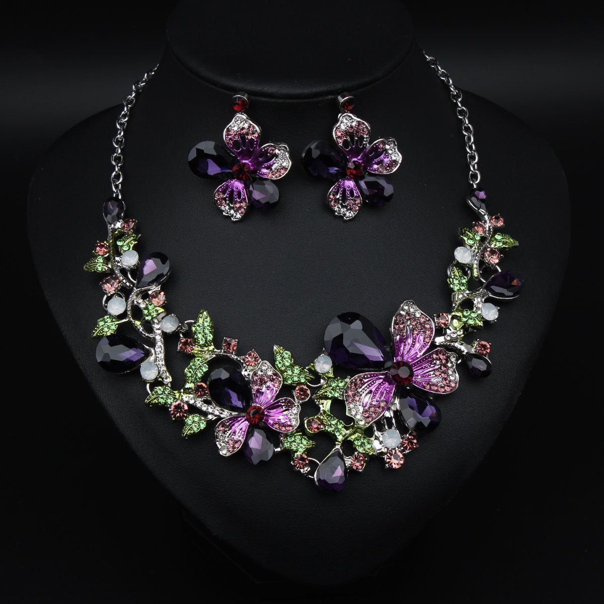 Elegant Flor Bold Statement Necklace Earrings Set