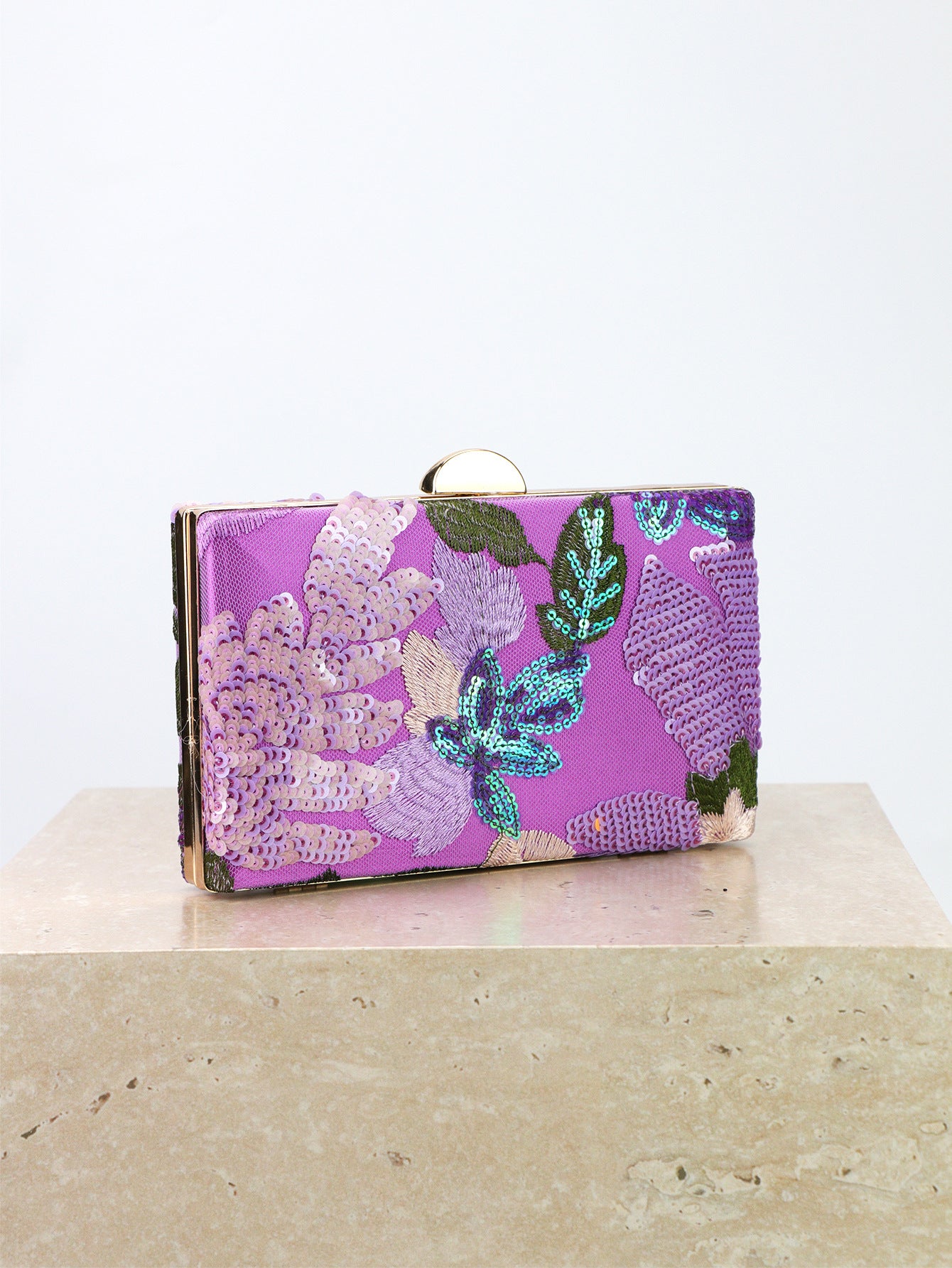 Embroidered Sequin Floral Clutch Bag