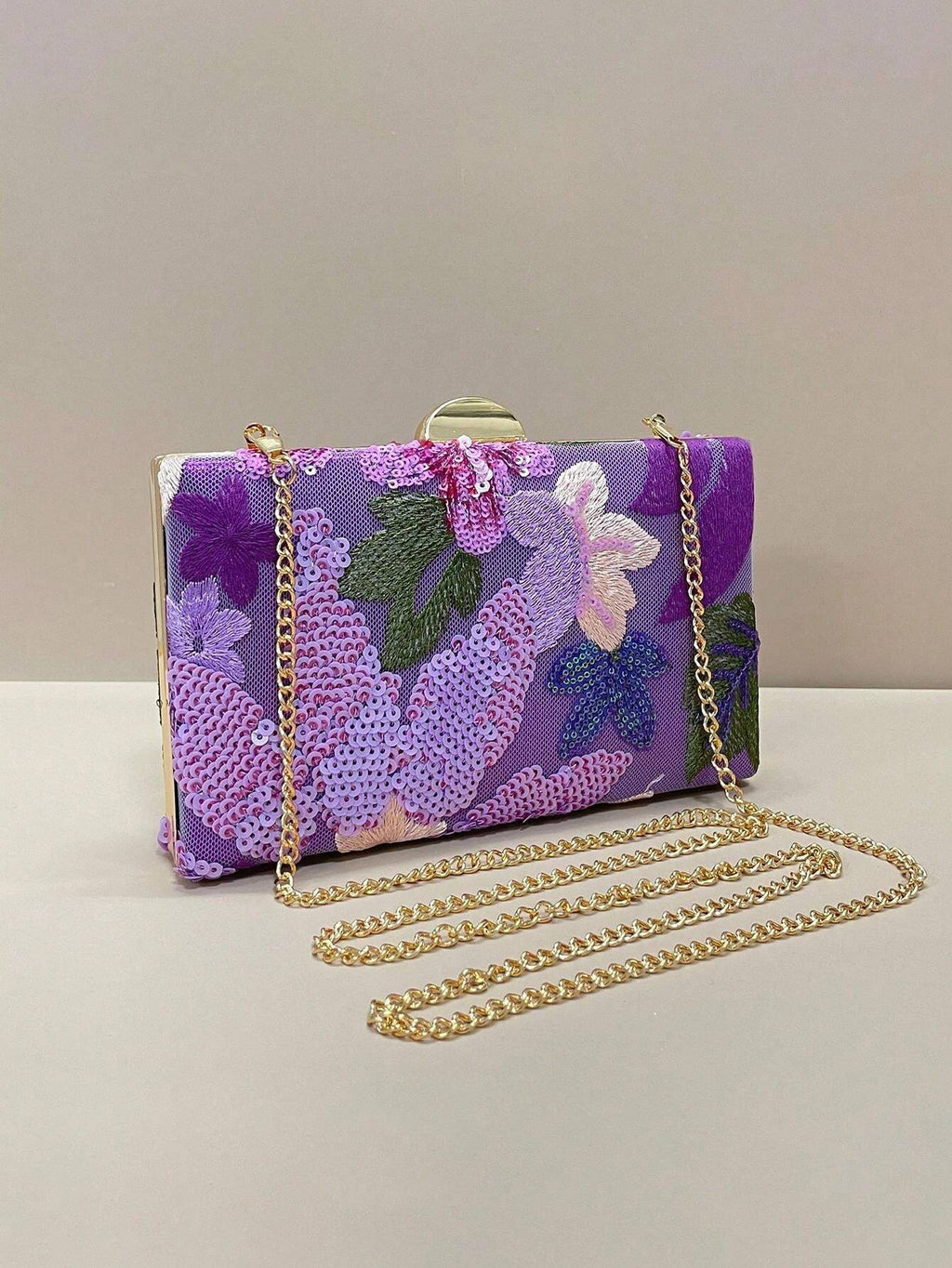 Embroidered Sequin Floral Clutch Bag