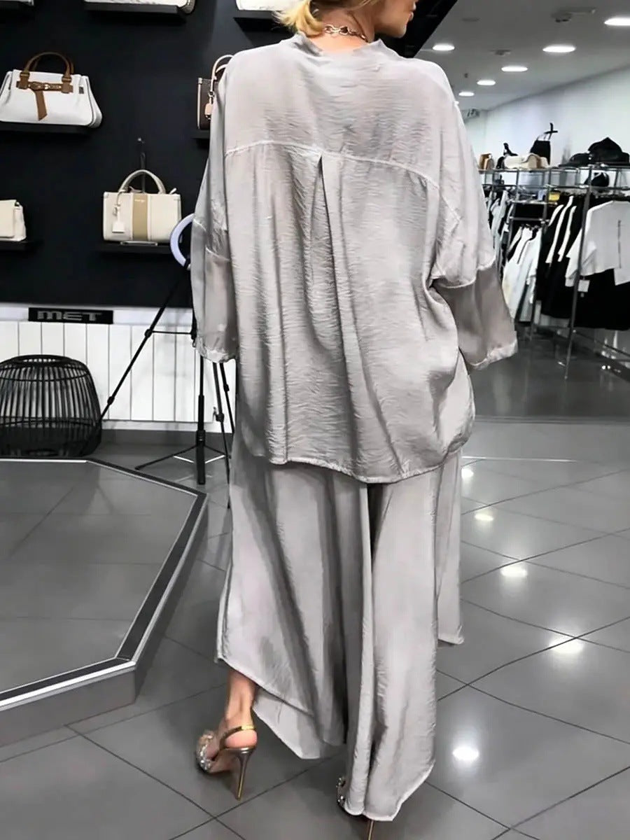 V-neck Sheer Batwing Sleeve Set