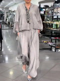 V-neck Sheer Batwing Sleeve Set
