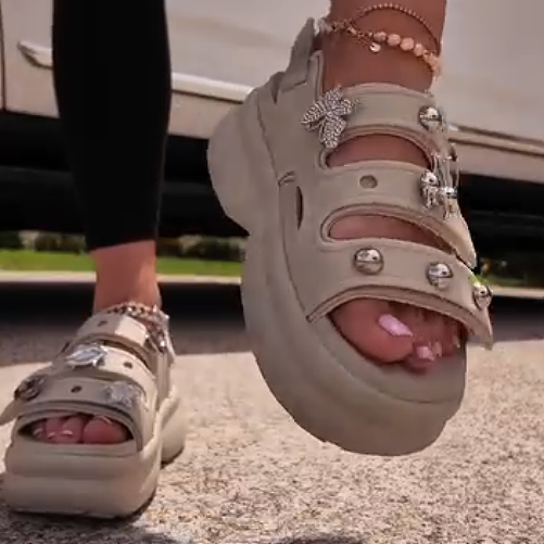 Women's Platform Sandal with Jewel Buttons