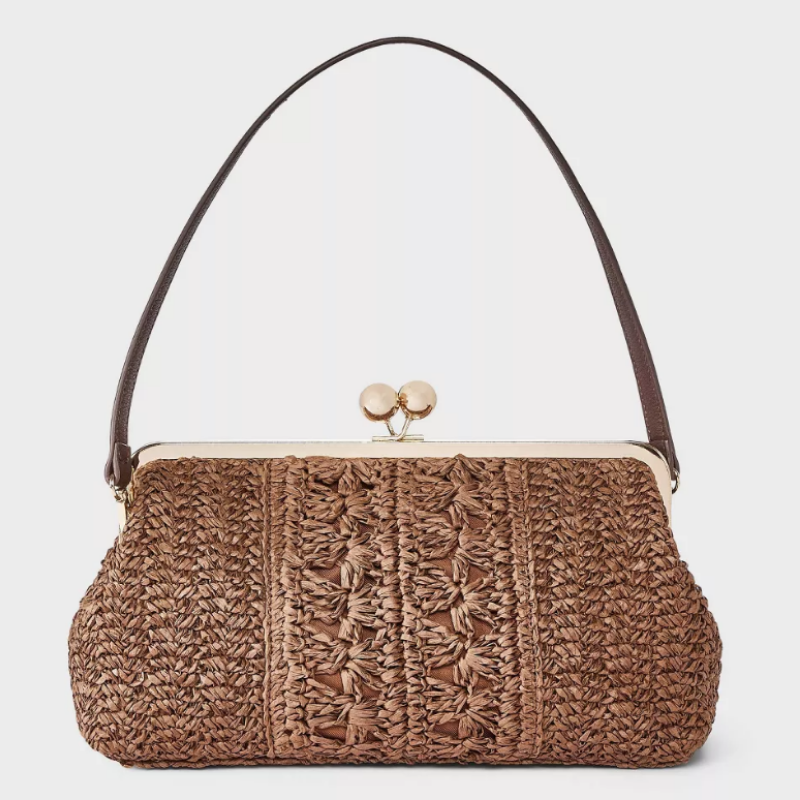 Straw Kiss Lock Clutch Bag