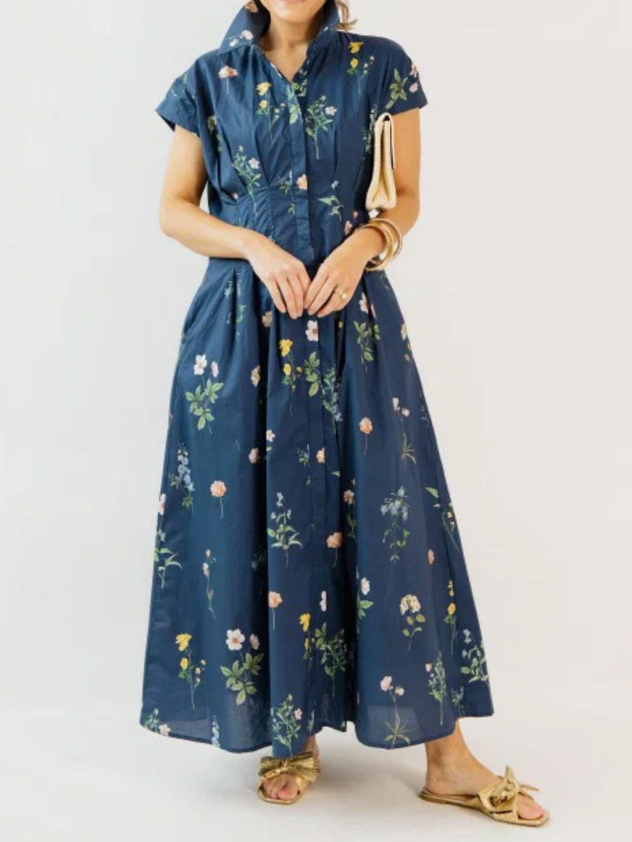 Pleated Floral Midi Dress