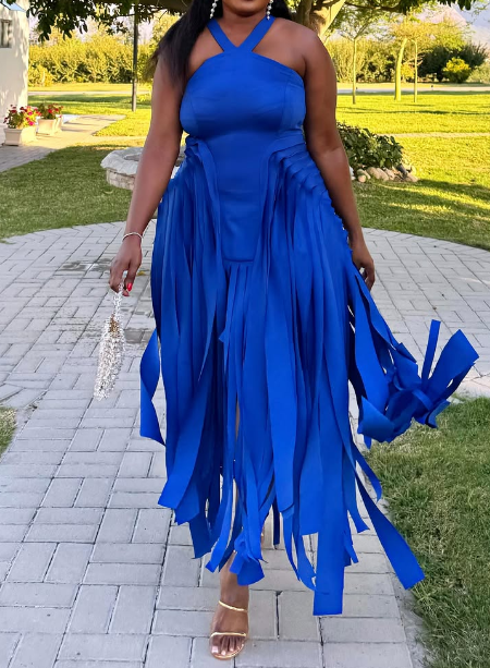 Royal Blue Tassel Midi Dress