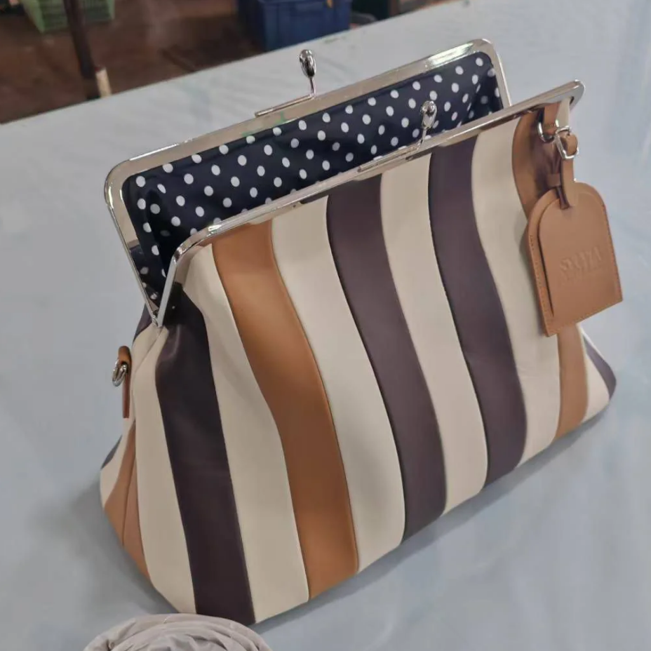 Chill Stripe Kiss Lock Closure Clasp Handbag