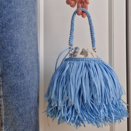 Raffia Fringed Mini Bucket Bag