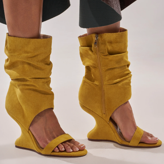 Yellow Suede Open Toe Boots