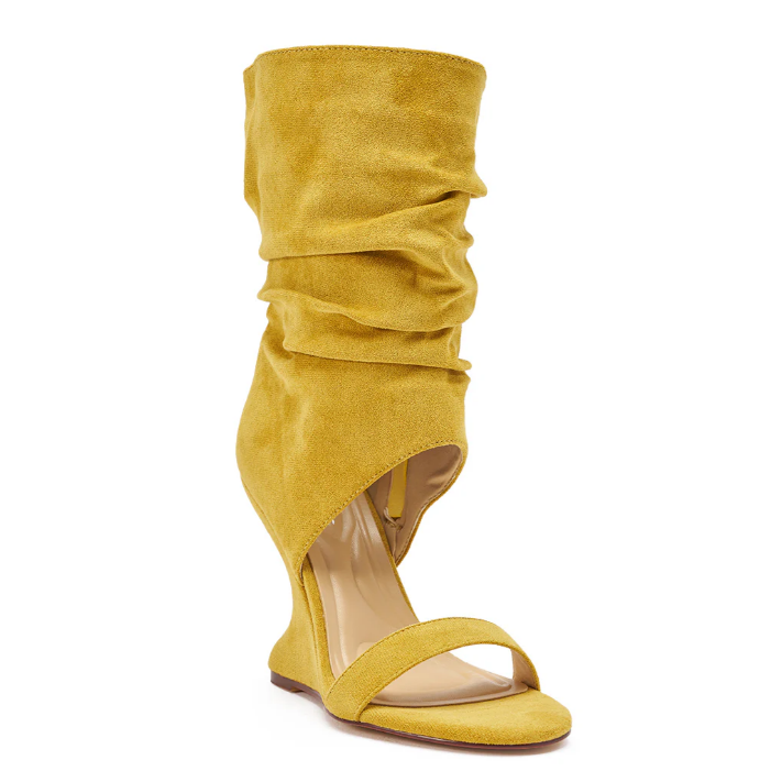 Yellow Suede Open Toe Boots