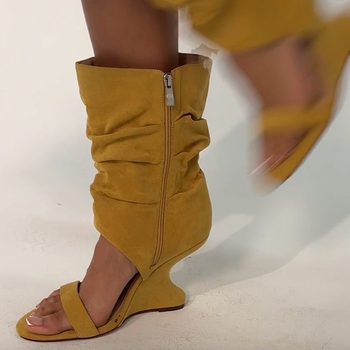 Yellow Suede Open Toe Boots