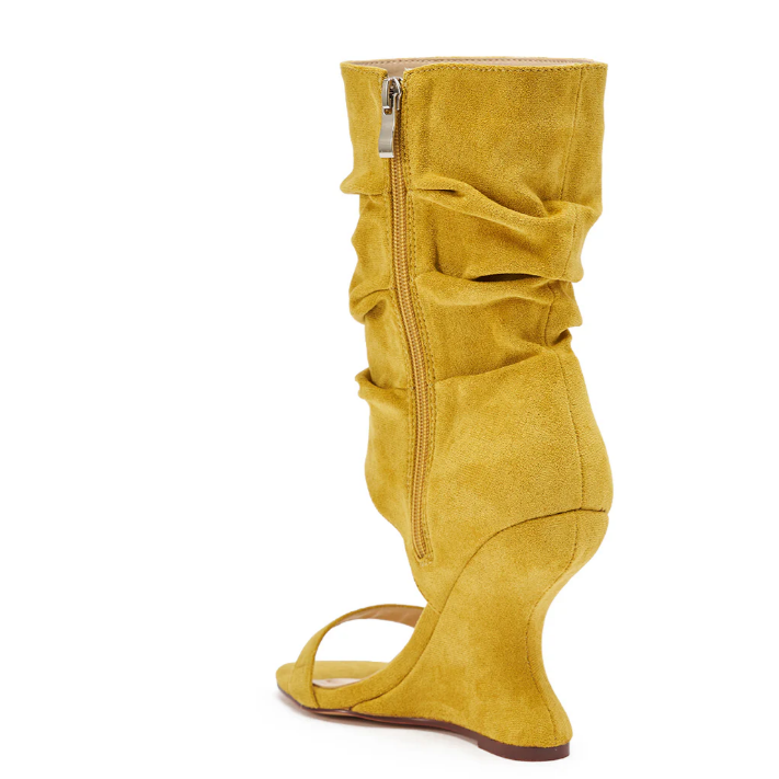 Yellow Suede Open Toe Boots
