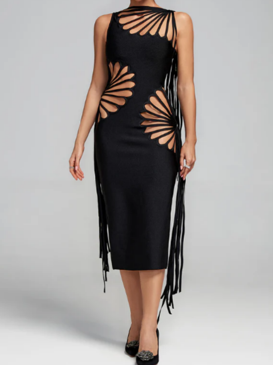 Chill Cut-out Sleeveless Tassel Midi Dress