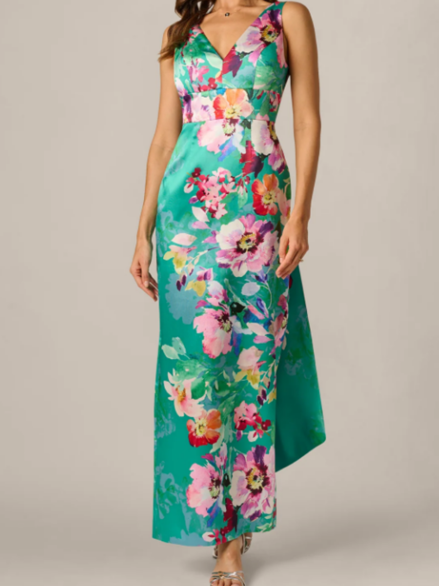 Floral Scarf Column Gown