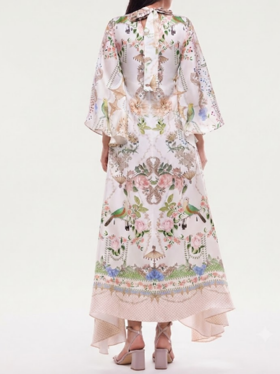 Exquisite Flared Sleeve Satin Maxi Dress