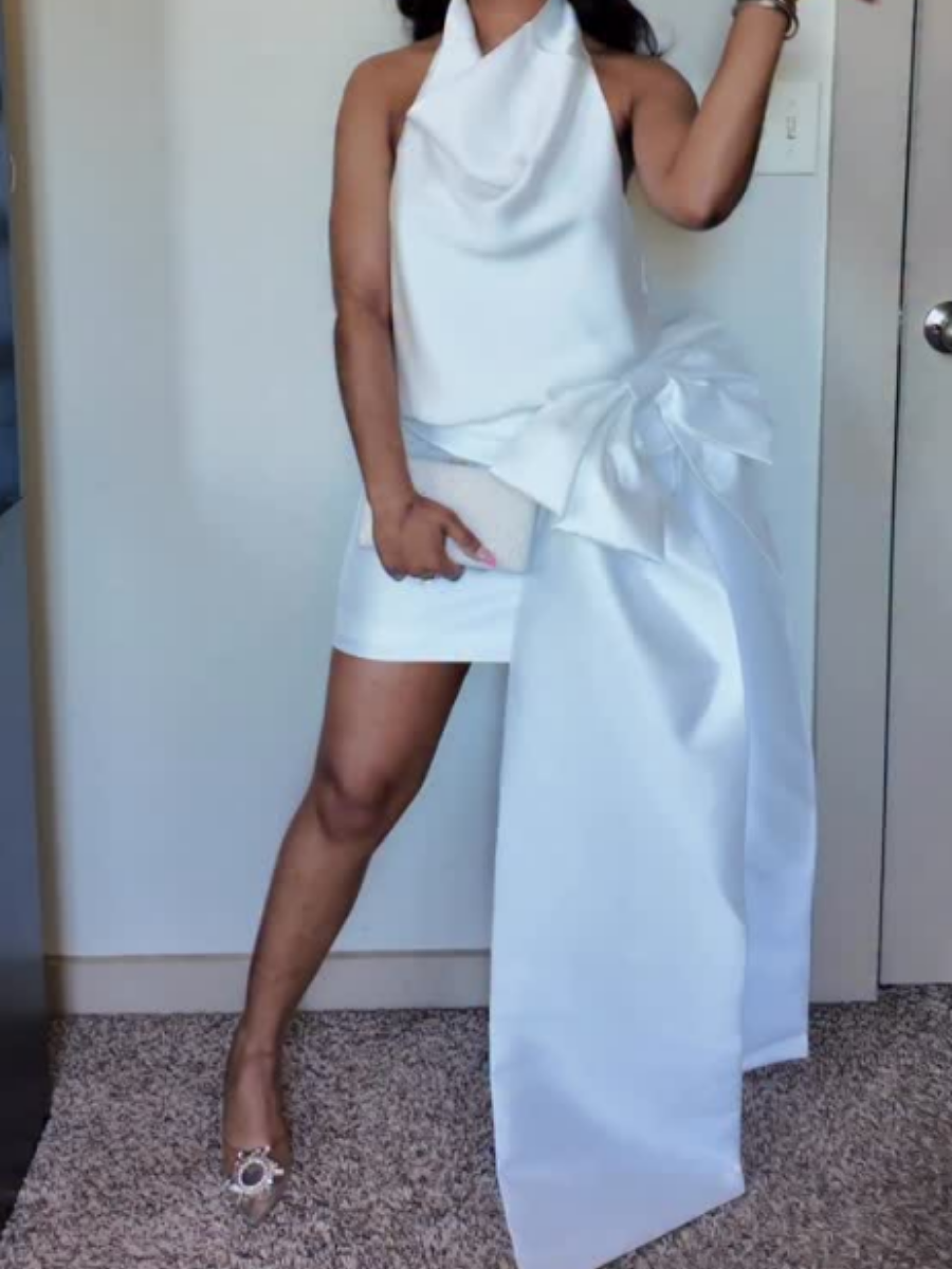 Halter Neck Cowl Top & Bow Skirt Set