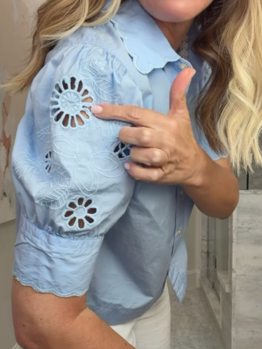 Embroidered Button-front Short-sleeve Shirt