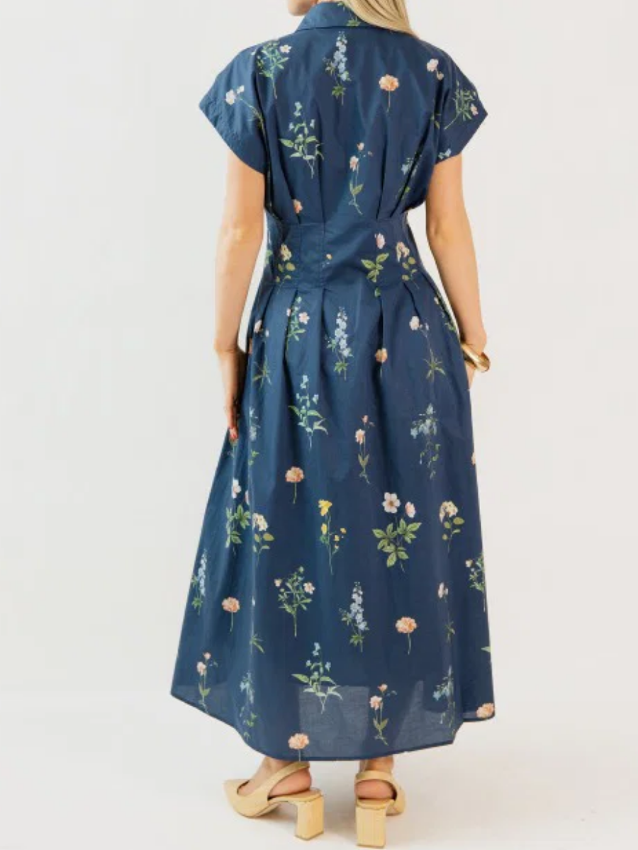 Pleated Floral Midi Dress
