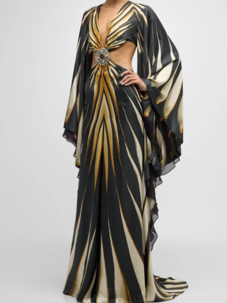 Chiffon Label Sheer Opulence Cutout Maxi Dress