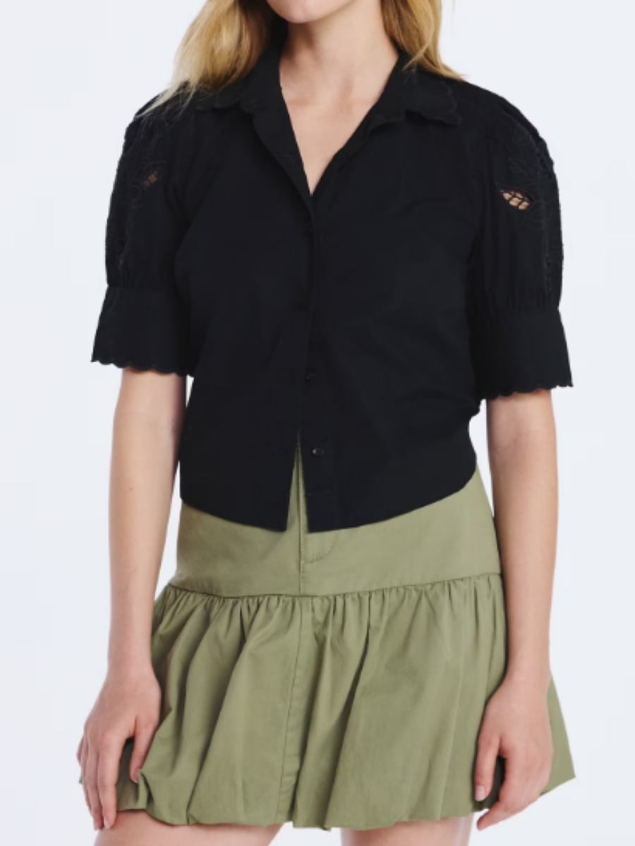 Embroidered Button-front Short-sleeve Shirt