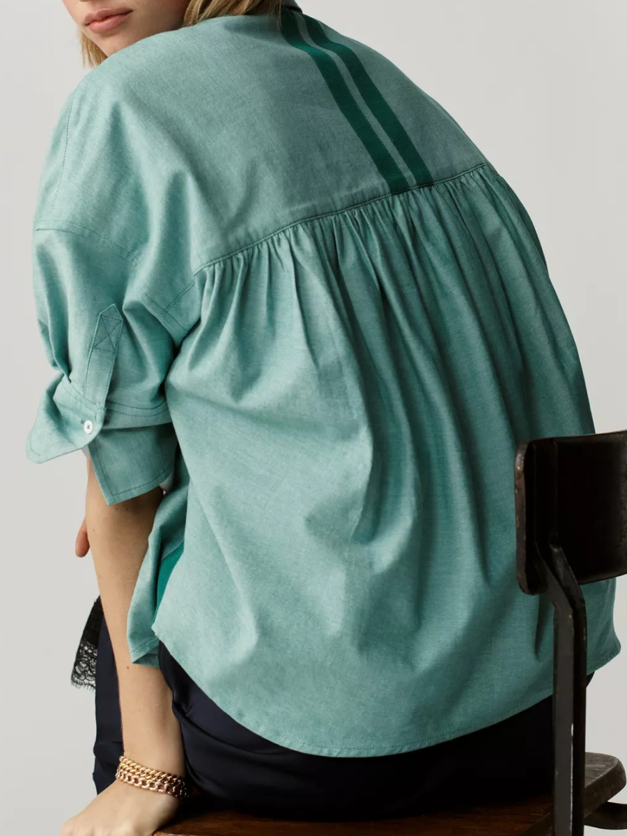 Striped Boxy Fit Elbow Sleeve Shirt