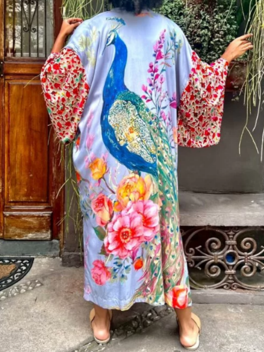 Peacock Print Kimono
