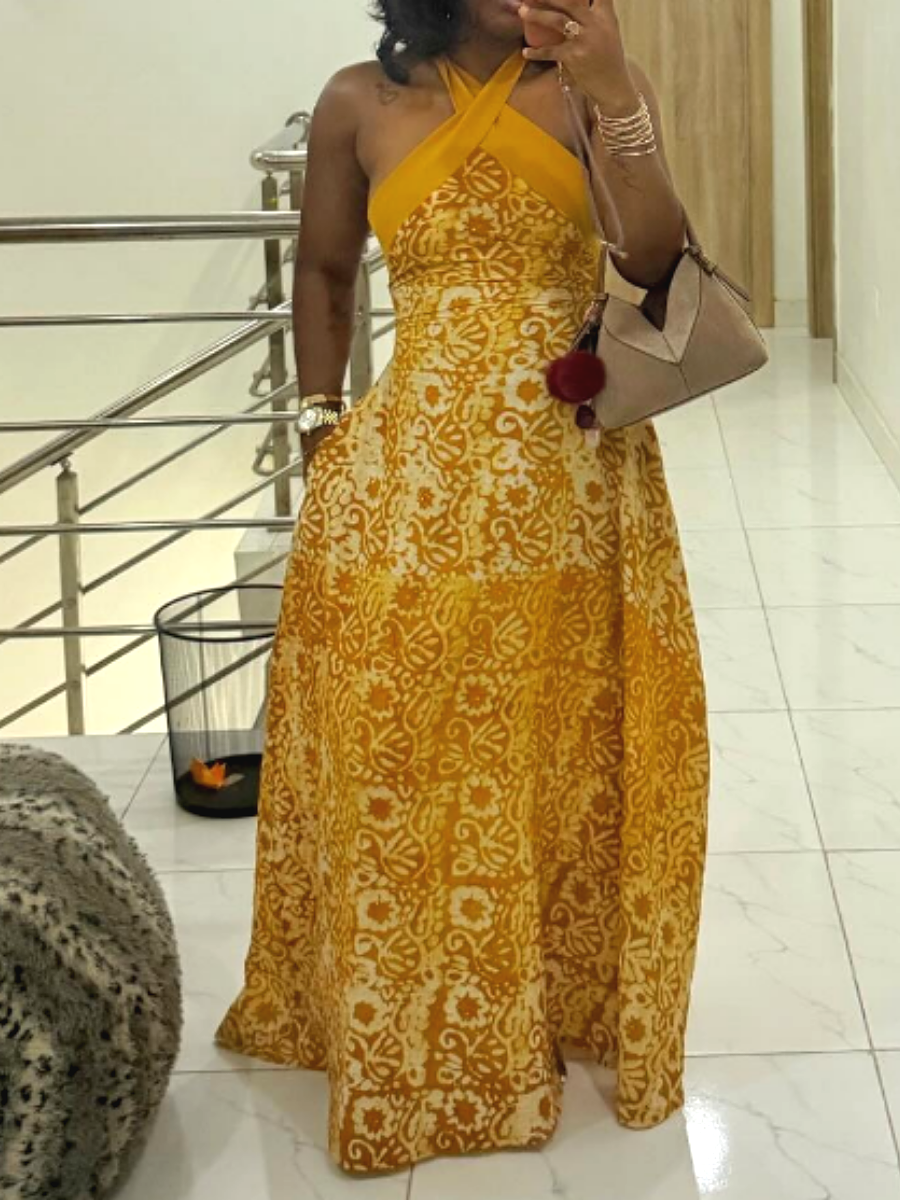 Halter-neck Printed Resort Dress