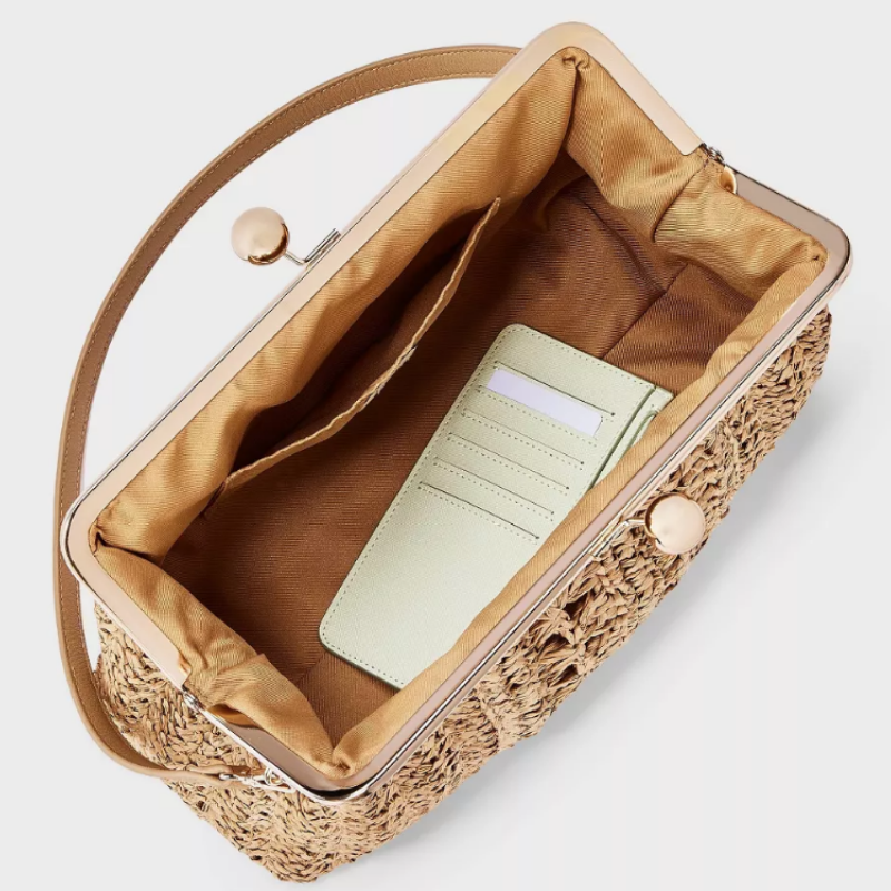 Straw Kiss Lock Clutch Bag