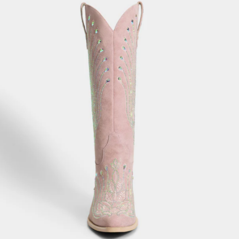 Sparkle Embroidered Leaf Cowboy Boots