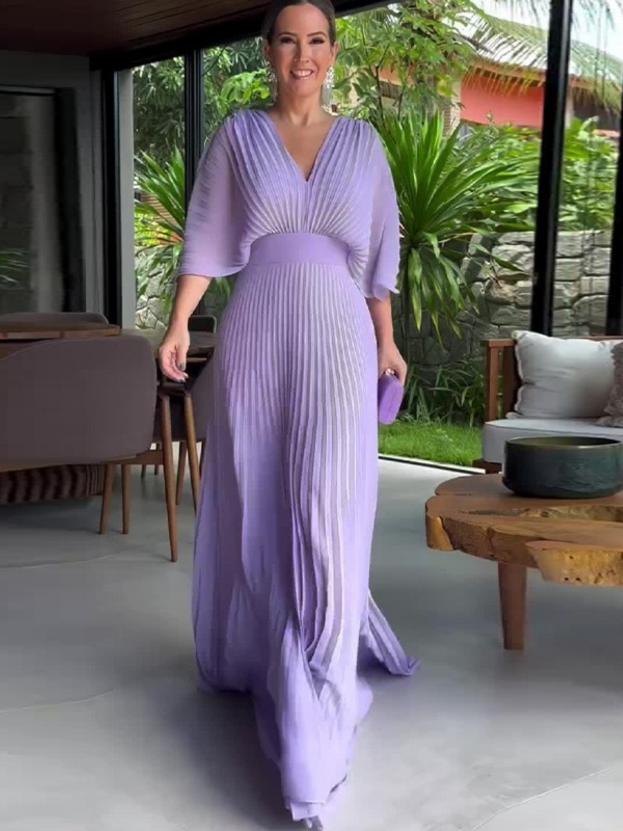 Elegant Pleated Maxi Dress【In Stock】
