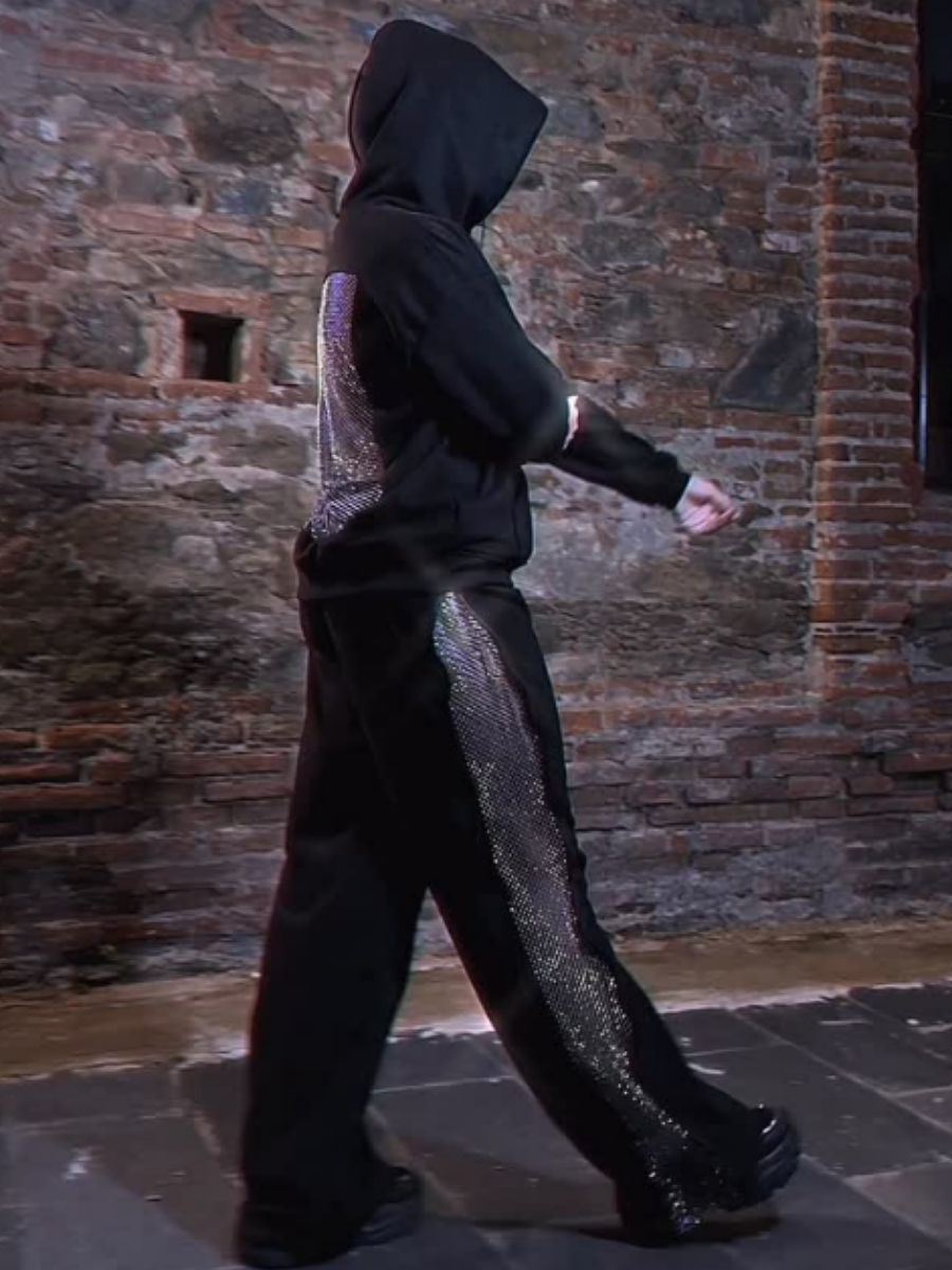 Hoodie Sweatshirt Sexy See Through Back Top Set