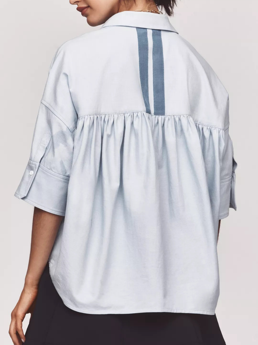 Striped Boxy Fit Elbow Sleeve Shirt