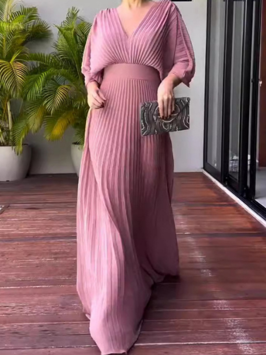 Elegant Pleated Maxi Dress【In Stock】