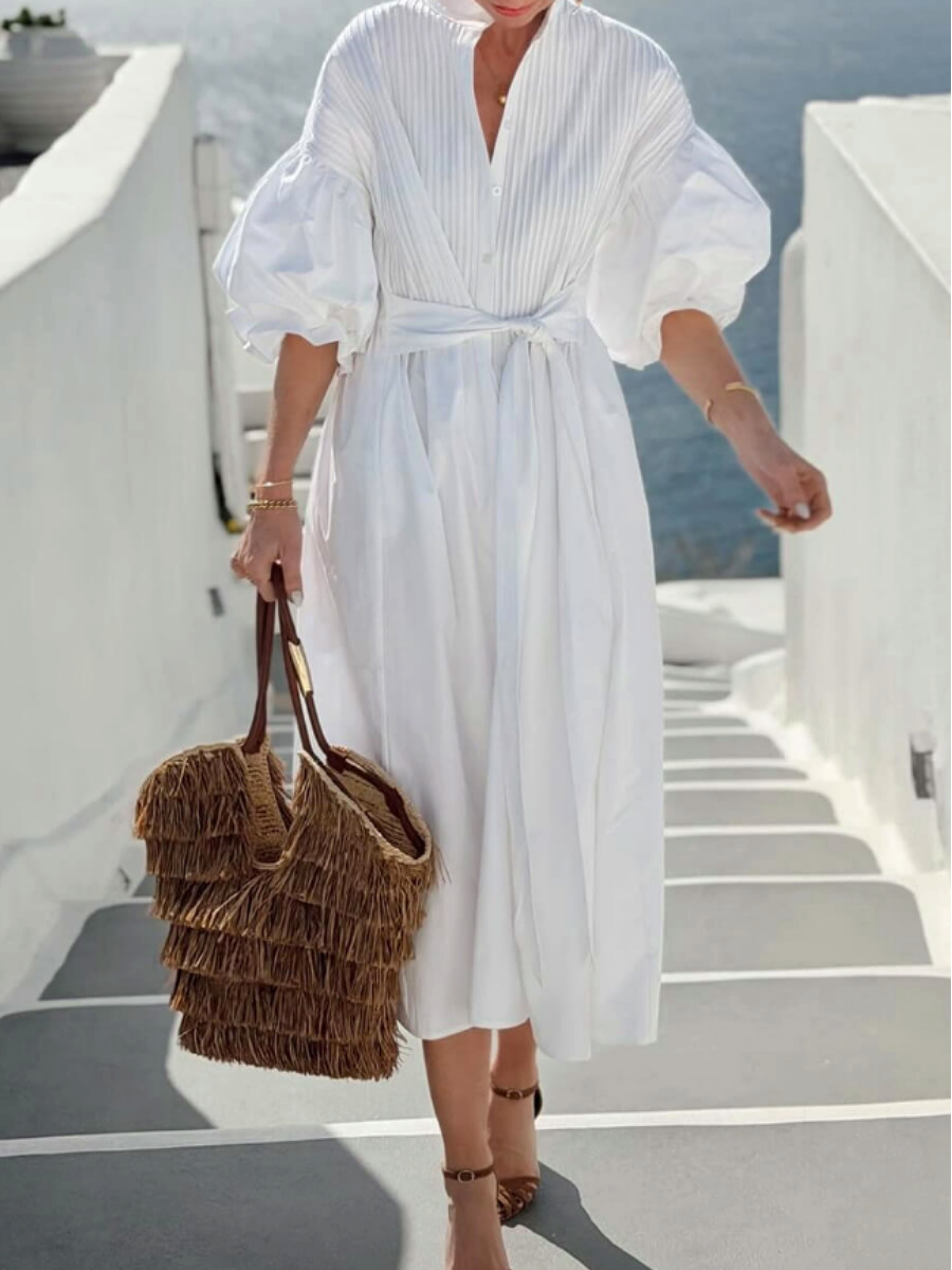 Bohemian Lantern Sleeve Midi Dress