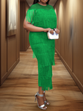 Split Fringe Occasion Dress
