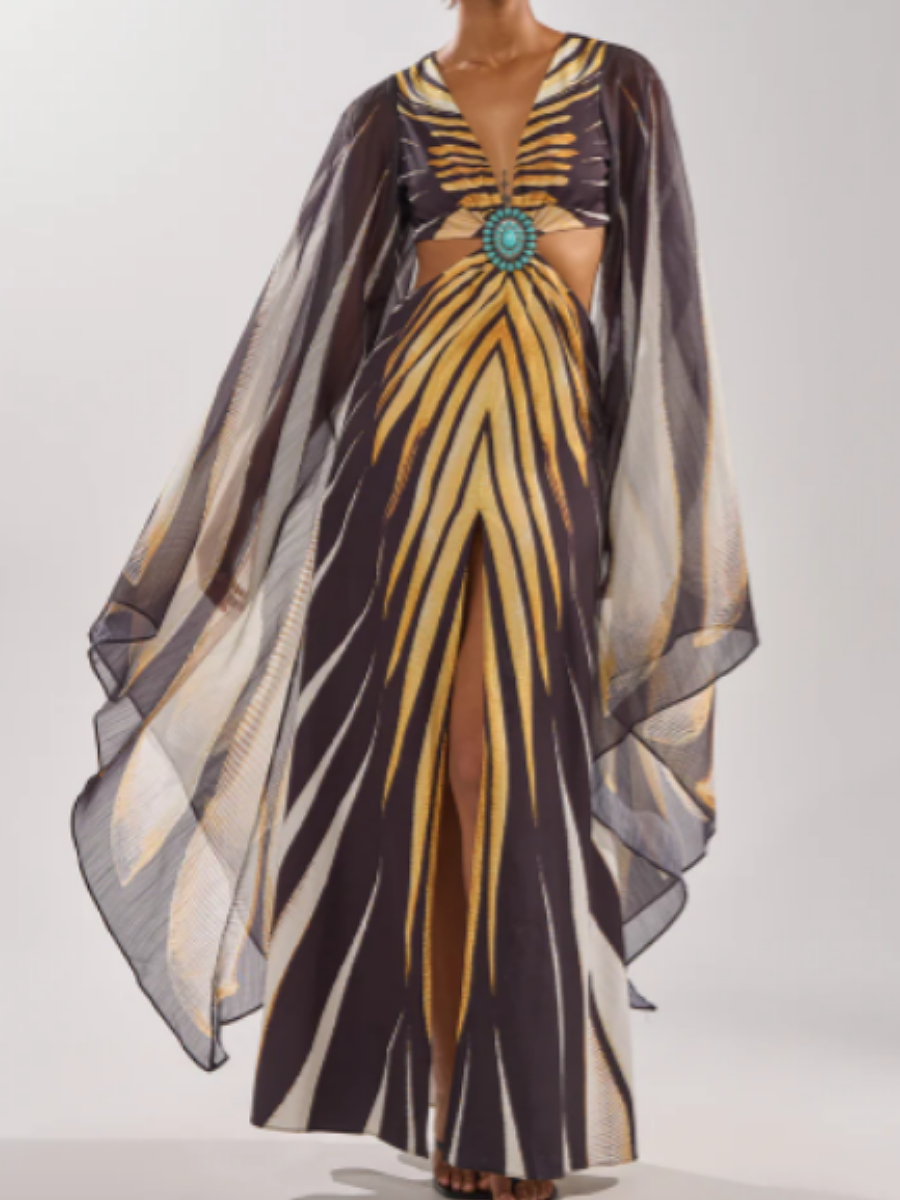 Chiffon Label Sheer Opulence Cutout Maxi Dress
