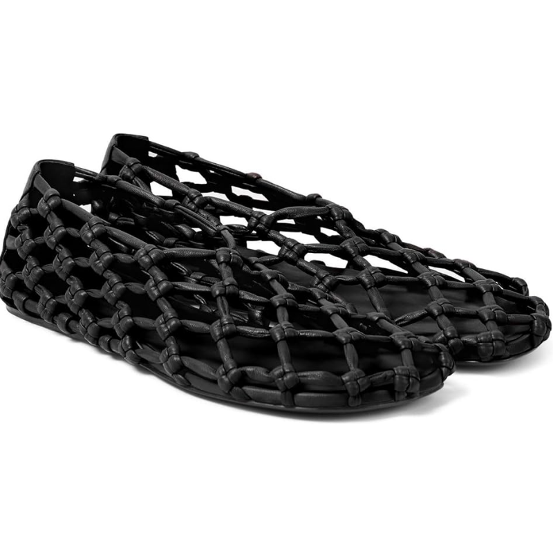 Round-toe Woven Cut-Out Ballet Flats