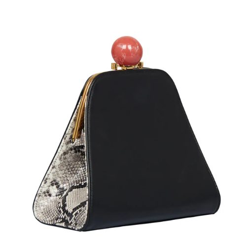 Statement Ball-Clasp Snake-Print Crossbody Bag