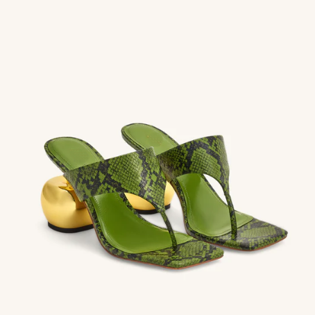 Snake Print Green Sandals