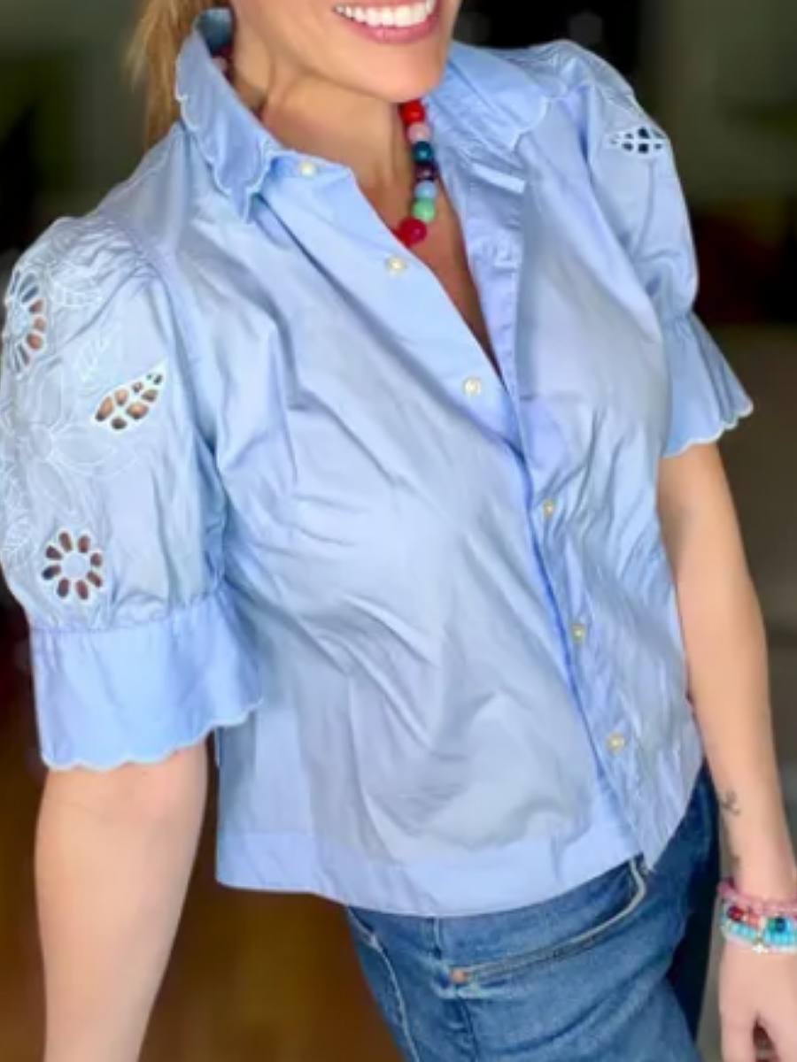 Embroidered Button-front Short-sleeve Shirt