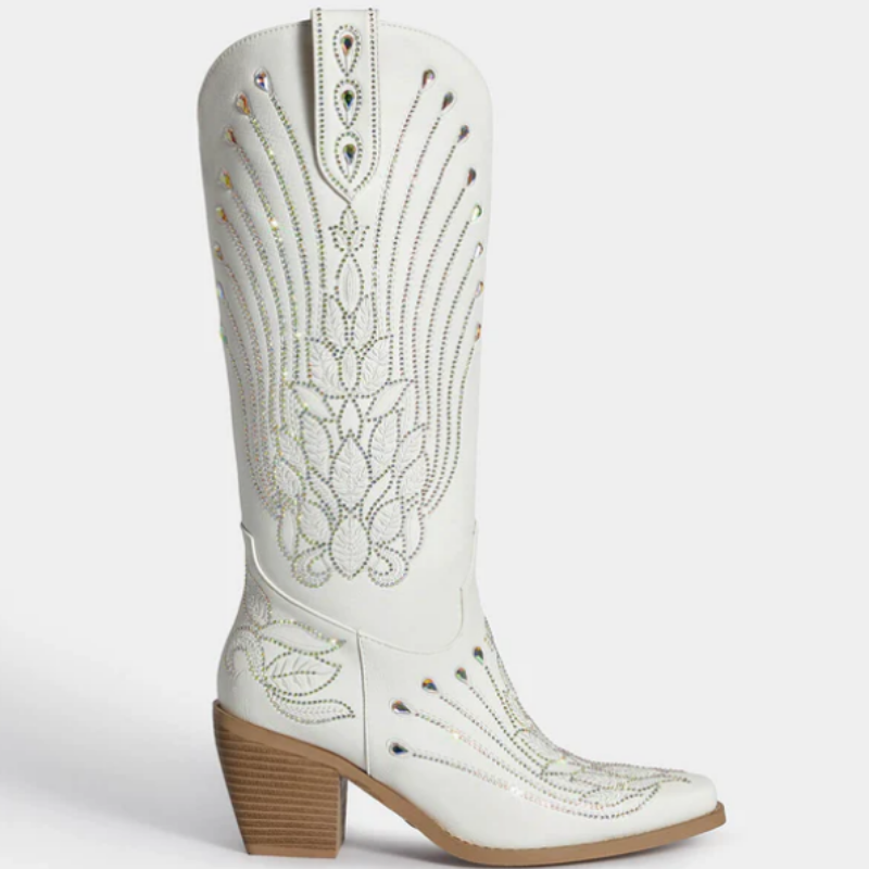 Sparkle Embroidered Leaf Cowboy Boots