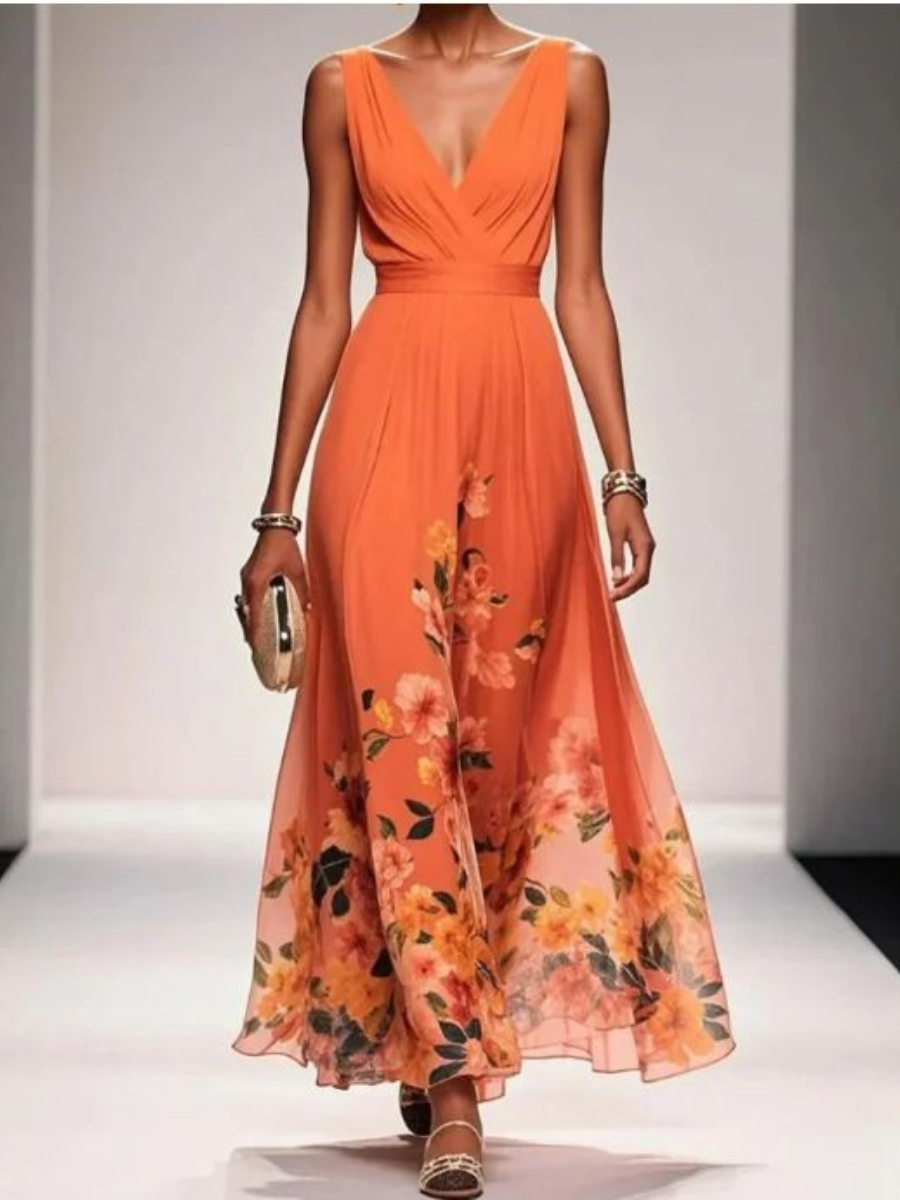 V-neckline Chiffon Printed Dress