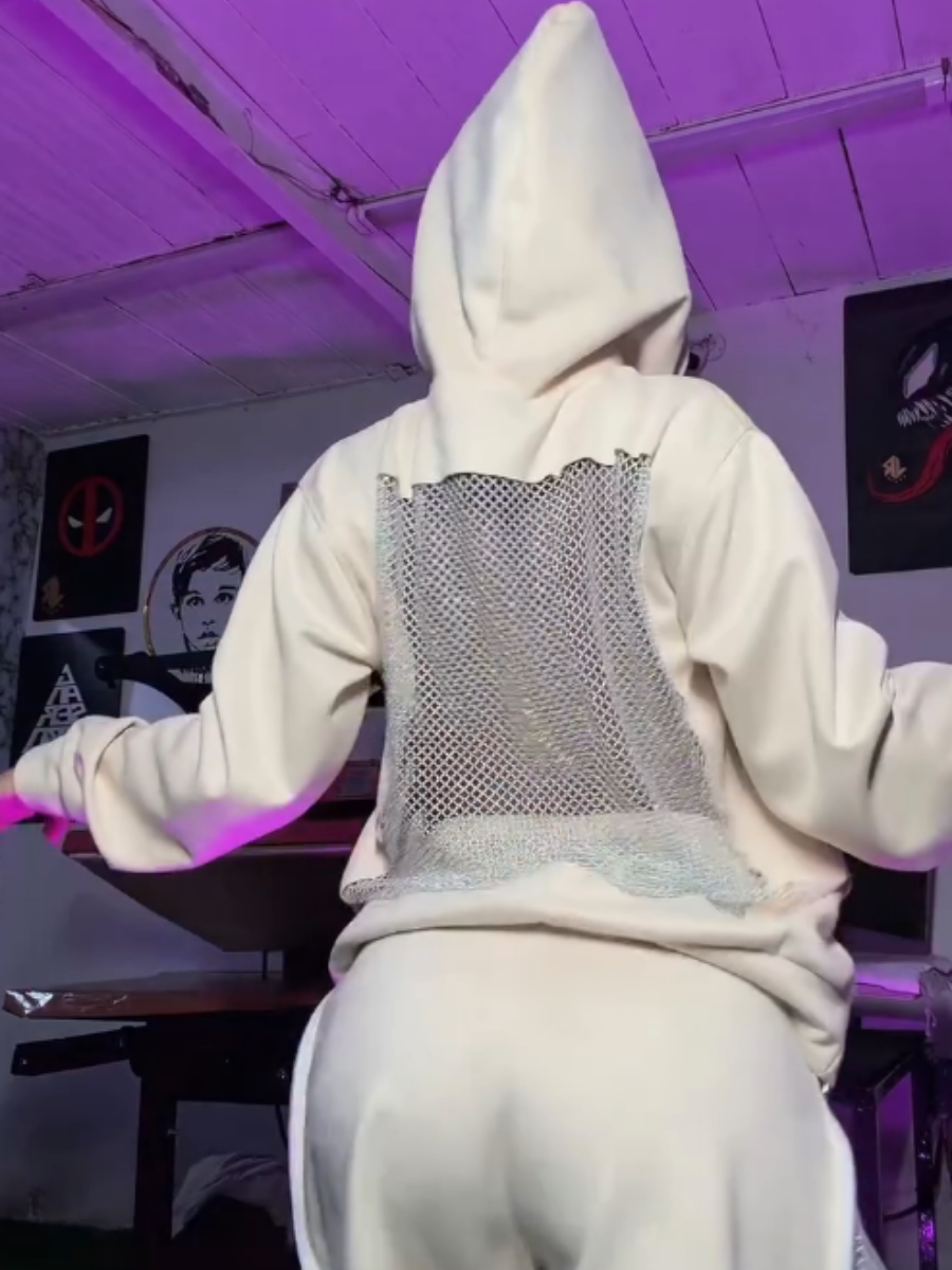 Hoodie Sweatshirt Sexy See Through Back Top Set