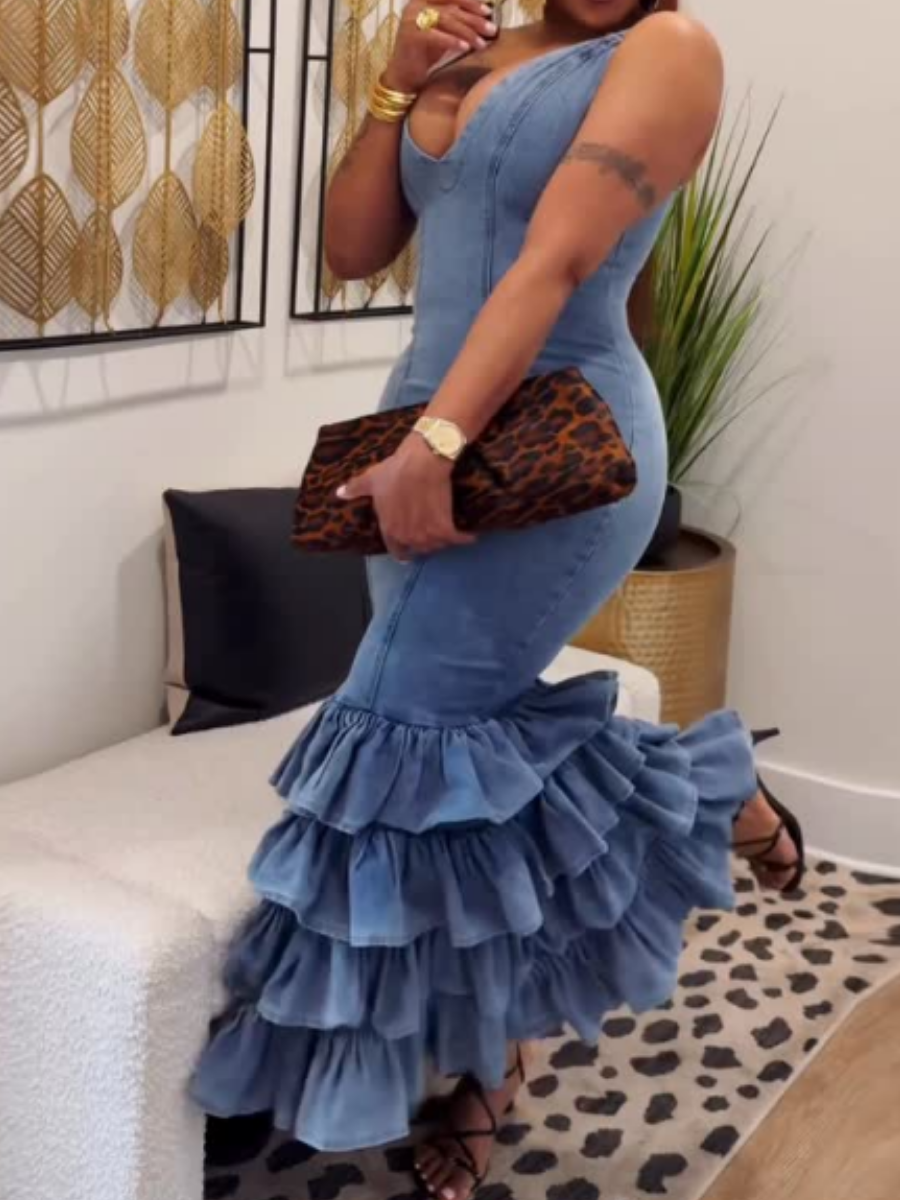 Ruffle Denim Dress